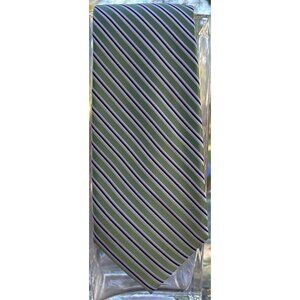 Vintage Chaps Green White Blue Striped Handmade Silk Neck Tie